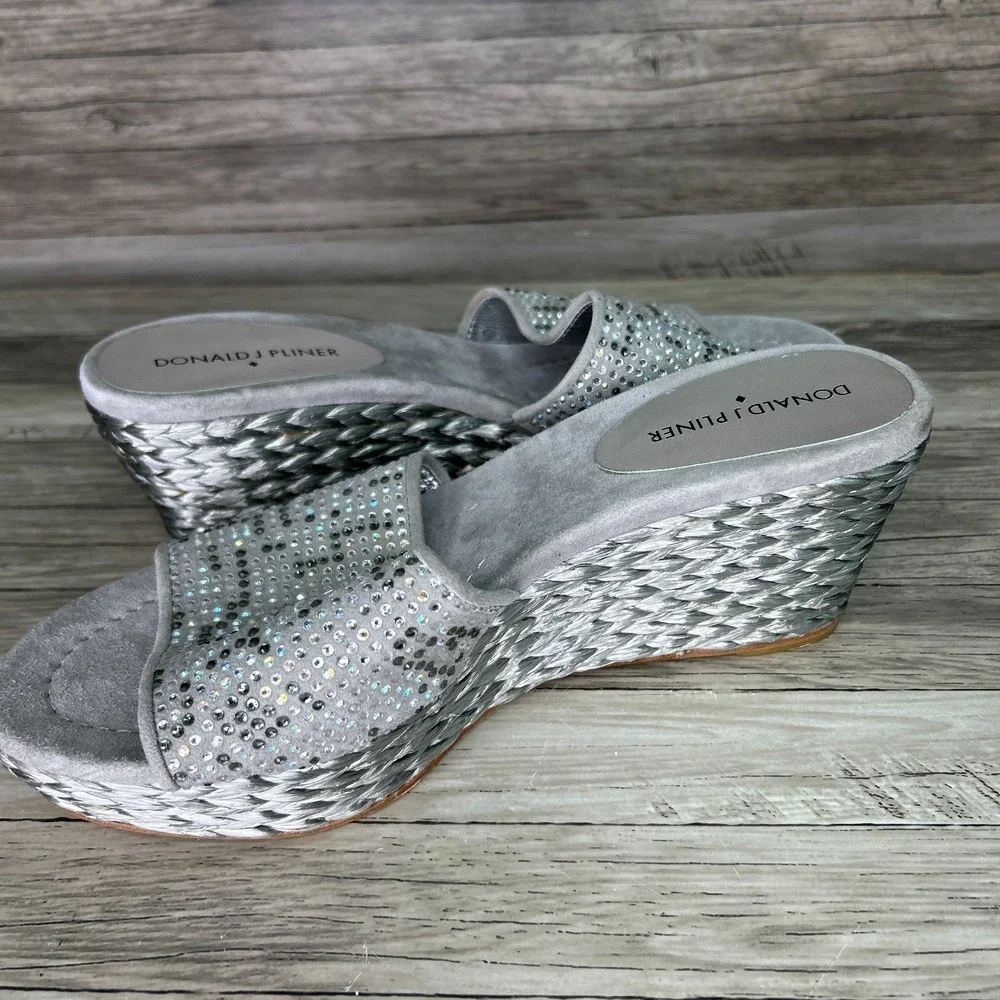 Donald J Pliner Frida SP Rhinestone Espadrille Wedge Slide Sandals 8M